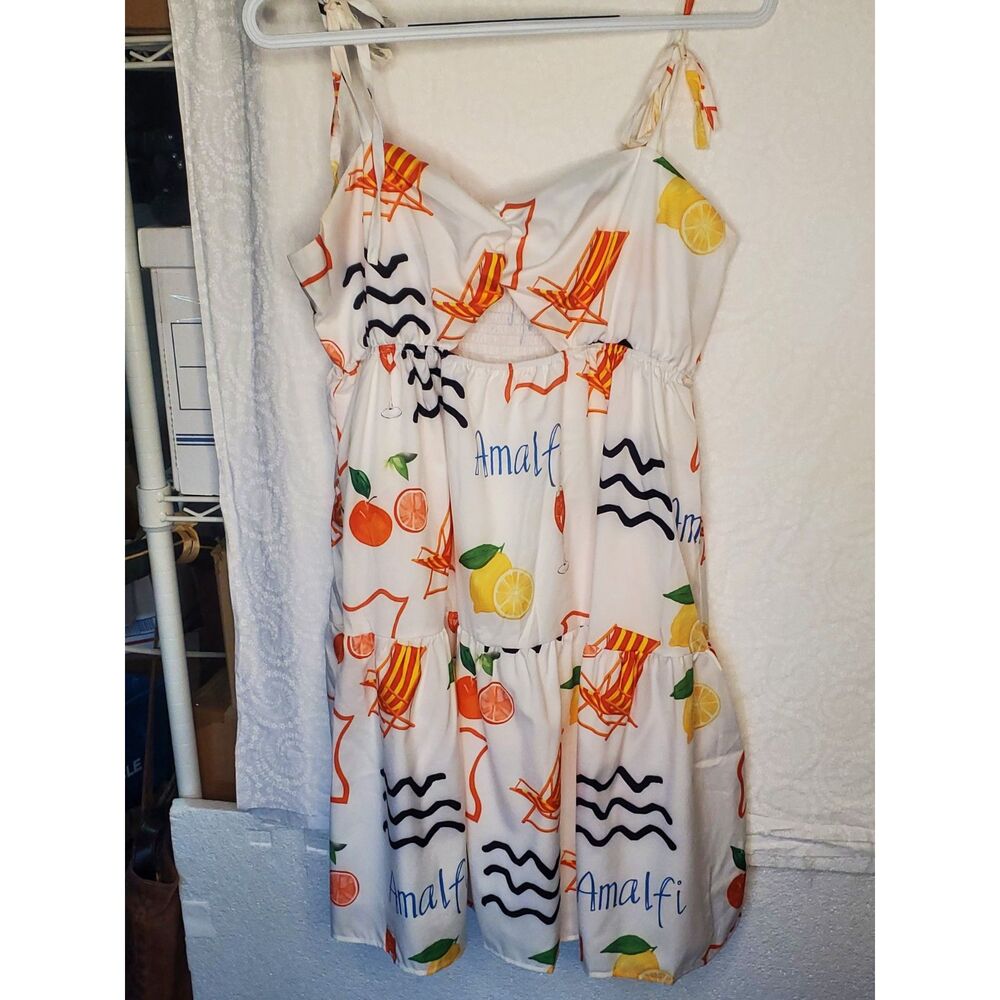 White Sundress with Lemons, Oranges, Waves Size XL